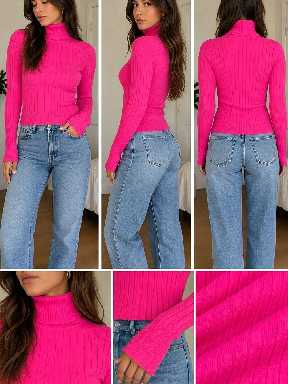 Ribbed Turtleneck Sweater in Pink Size small
